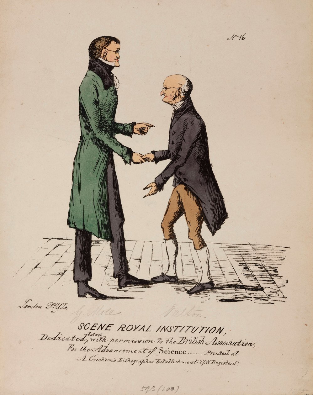 Escena de la Royal Institution: Gerrit Moll y John Dalton, c. 1831-1840 de Unbekannt