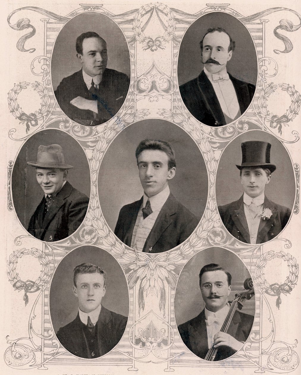Siete de los ocho miembros de la banda del barco en el Titanic de Unbekannt