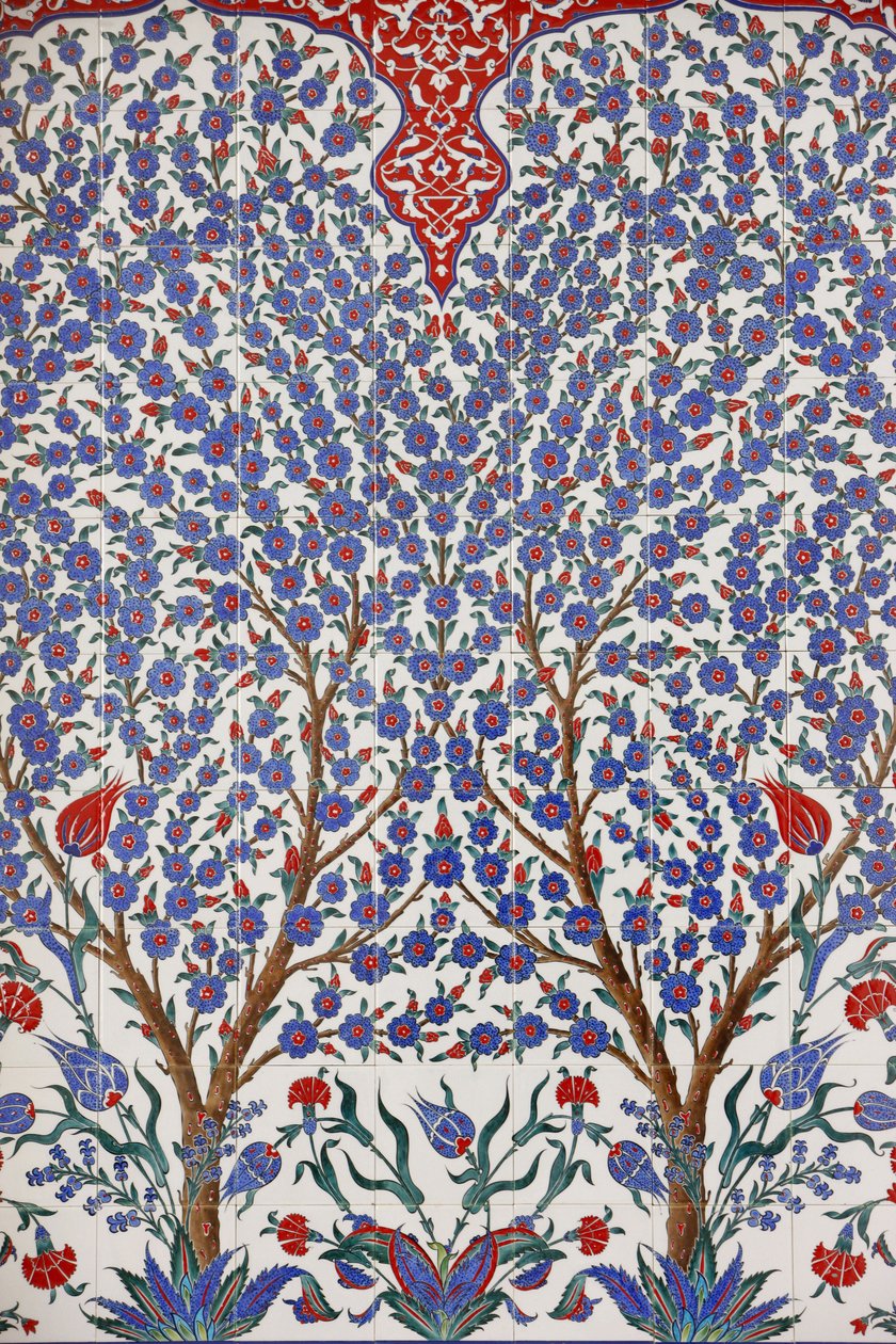 Gran Mezquita Sheikh Zayed: Uno de los 80 paneles de Iznik - azulejos cerámicos altamente decorados populares en el siglo XVI - que destacan en los edificios imperiales y religiosos de Estambul, Abu Dhabi, Emiratos Árabes Unidos de Unbekannt