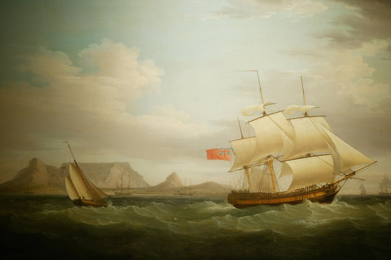 Barco frente a Ciudad del Cabo en Sudáfrica. Pintura. Museo Nacional de Cultura, Pretoria, Sudáfrica de Unbekannter Künstler
