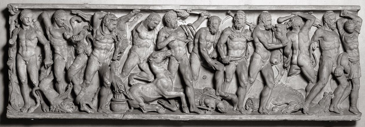 Lado de un sarcófago que representa los trabajos de Hércules, Romano, siglo II de Unbekannt