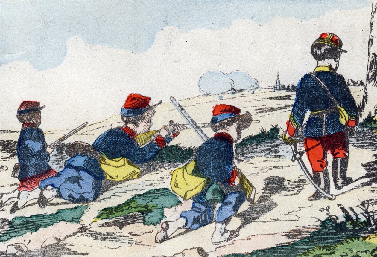 Francotiradores. Grabado en "Alfabeto militar infantil". Imágenes de Pont-a-Mousson, circa 1890 de Unbekannt