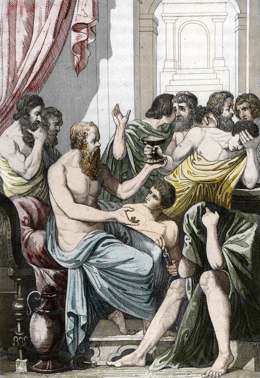 Sócrates condenado a beber cicuta (399 a.C.), finales del siglo XIX (Grabado) de Unbekannter Künstler