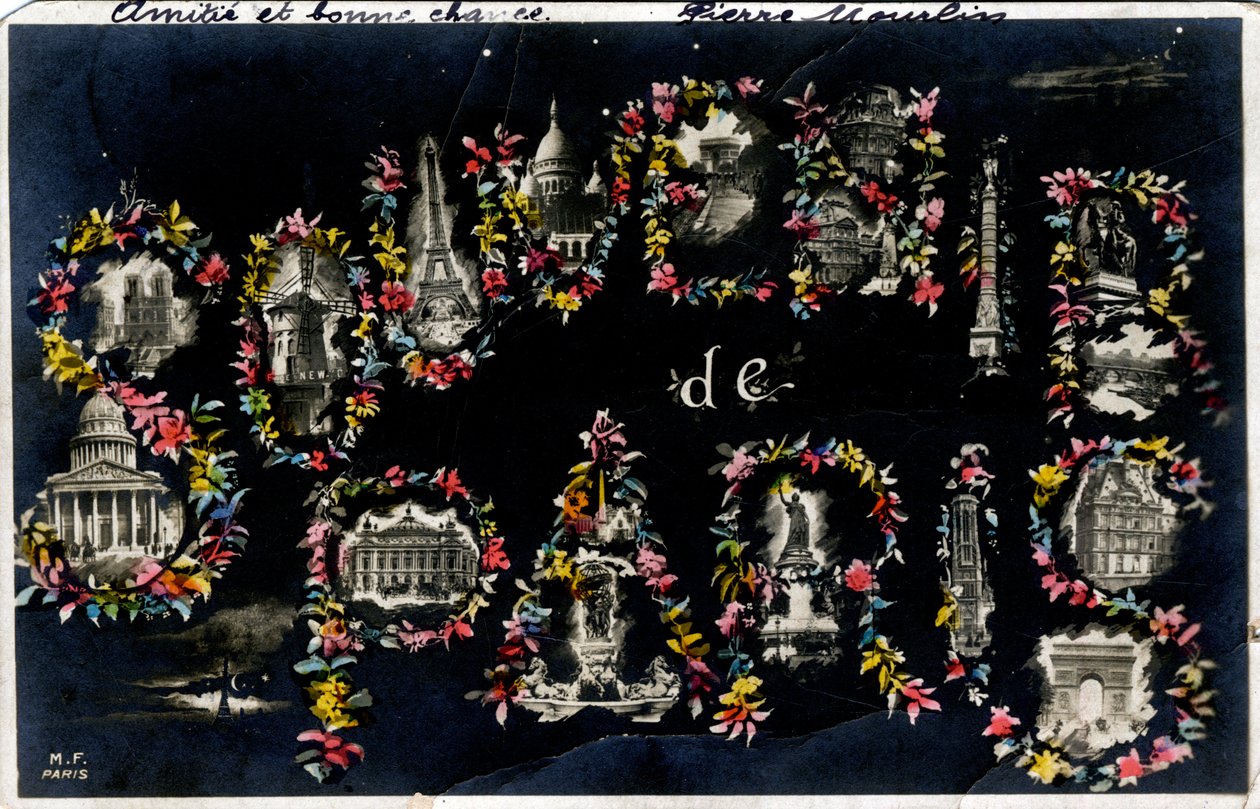 Recuerdo de París con diferentes monumentos de la ciudad - Postal fechada en 1905 de Unbekannt