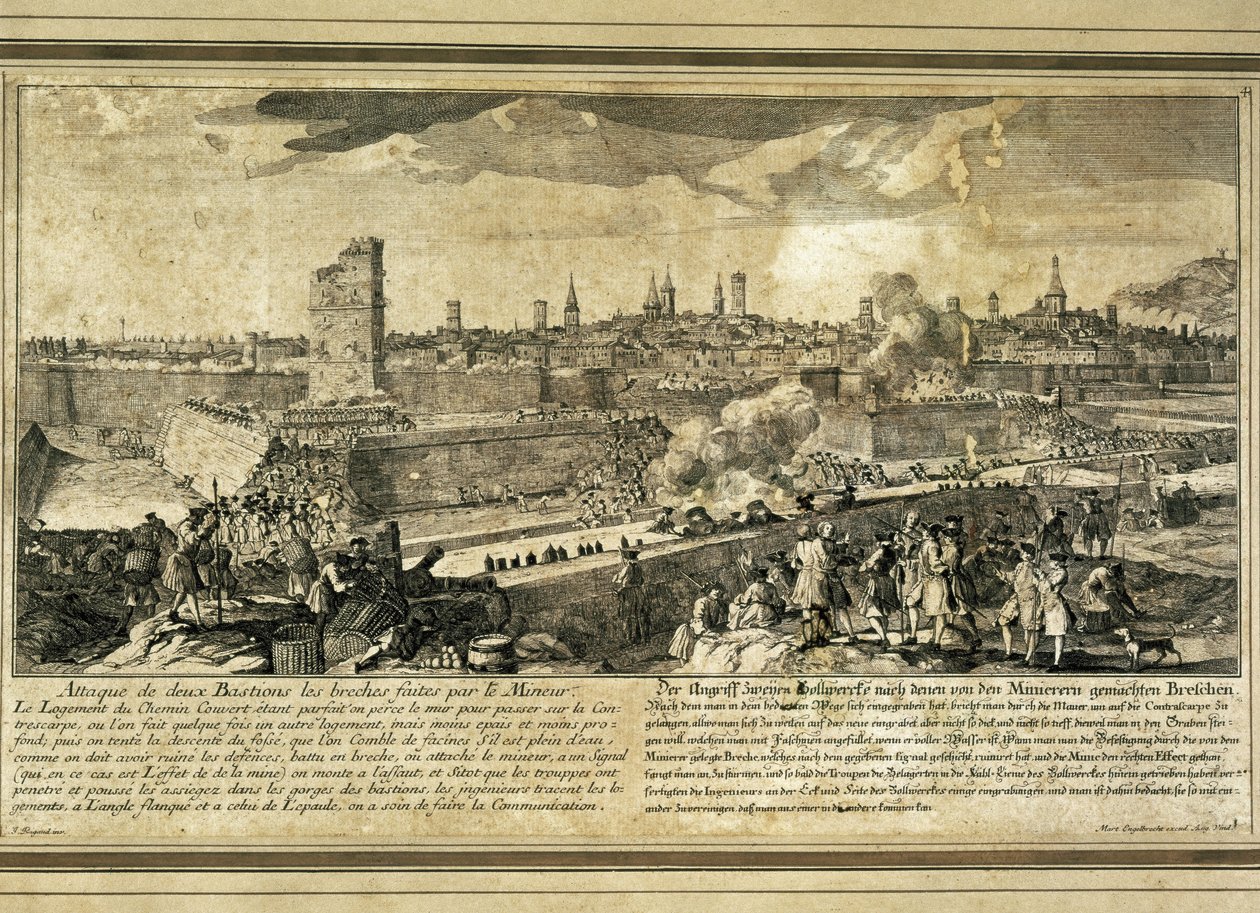 España : Guerra de Sucesión (1714). Asedio de Barcelona (grabado) de Unbekannter Künstler