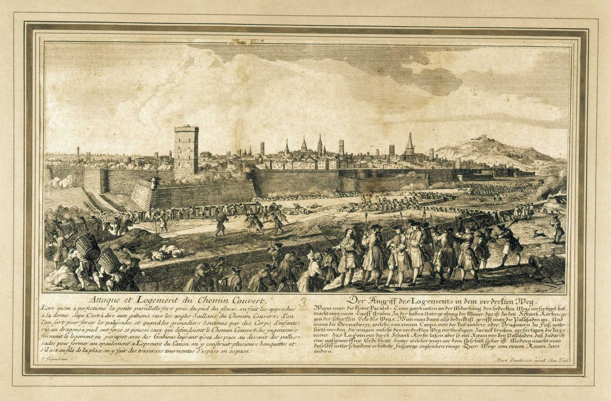 España: Guerra de Sucesión (1714). Asedio de Barcelona. (grabado) de Unbekannter Künstler