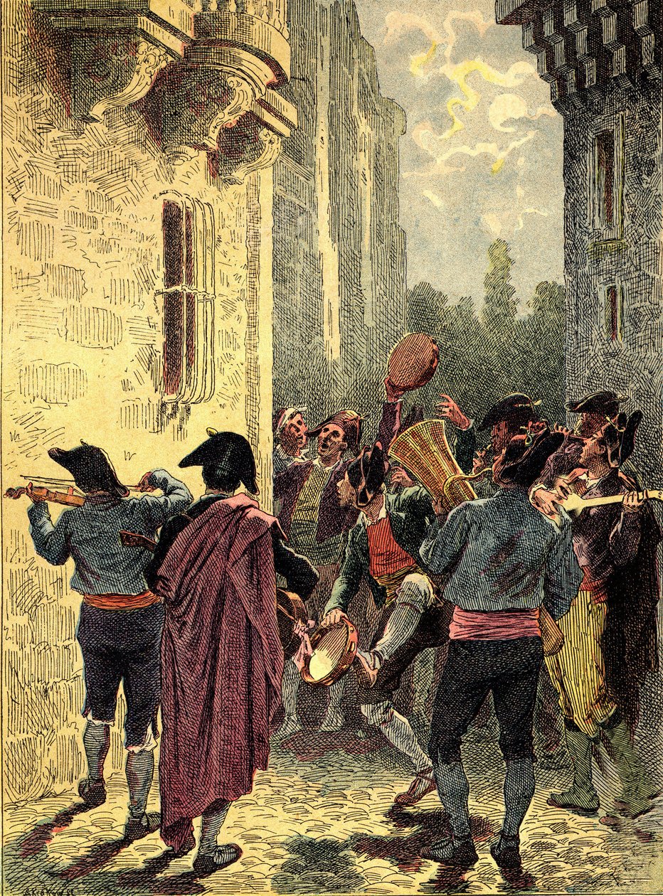 Serenata española. Grabado en "Los Pueblos de la Tierra" 1890. de Unbekannter Künstler