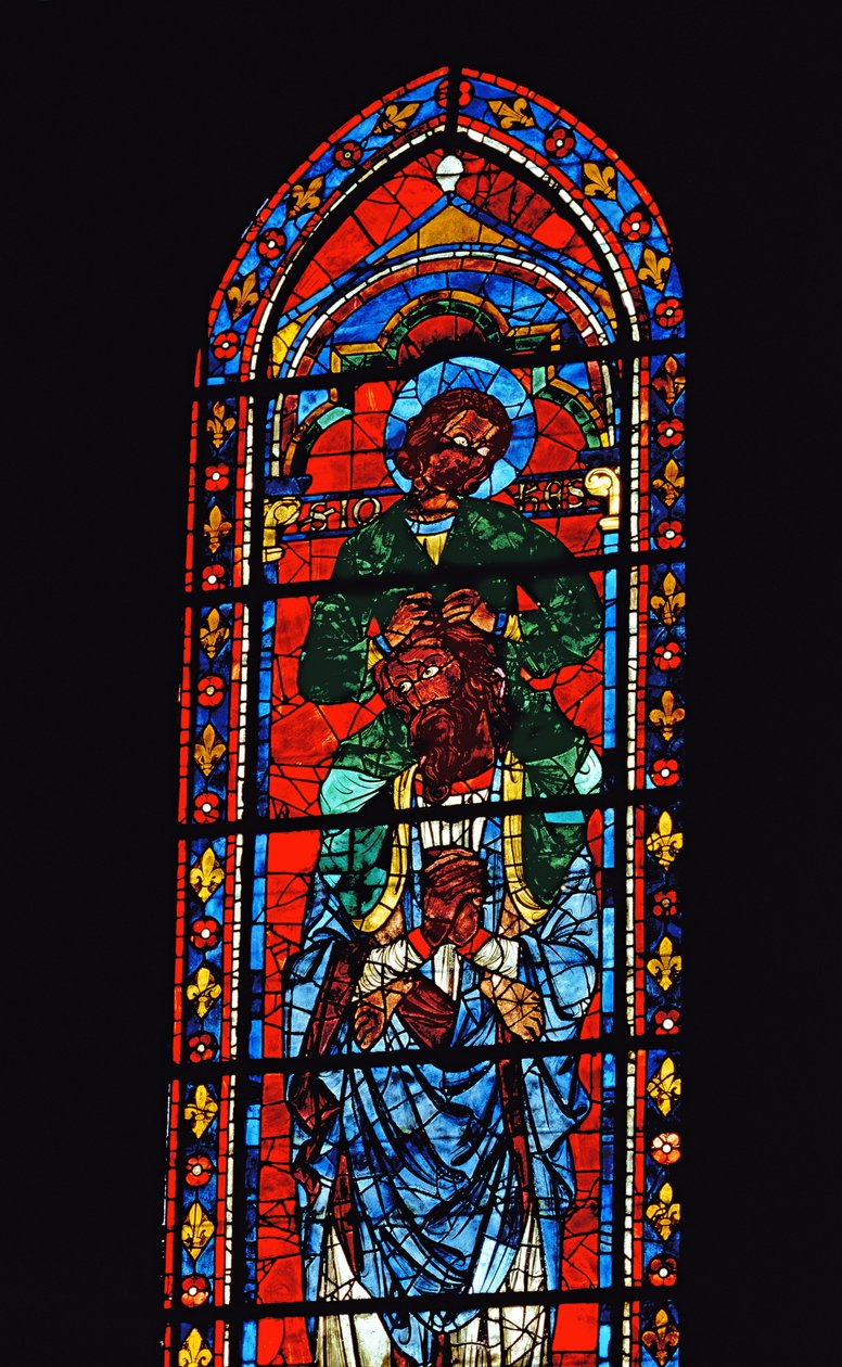 San Juan Evangelista montado en los hombros de Ezequiel, ventana lanceta en el transepto sur de Unbekannt