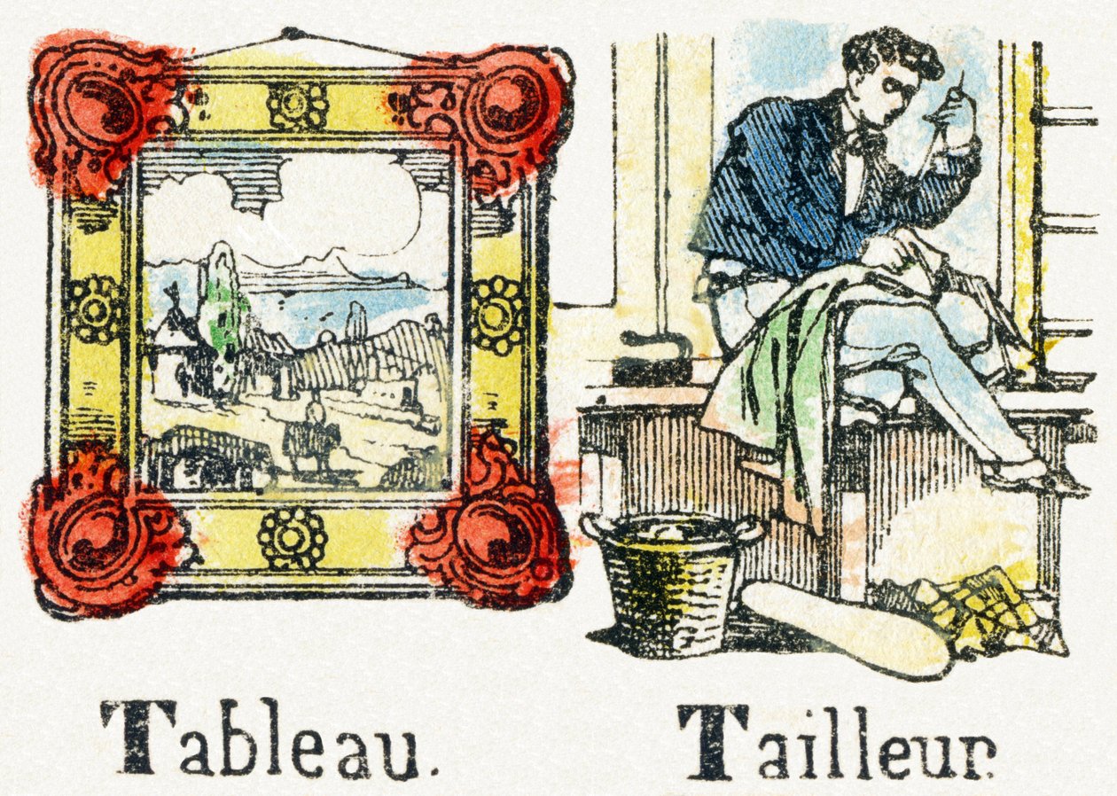 T - Tableau Tailleur - Alfabeto de entretenimiento infantil c.1890 (litografía) de Unbekannt