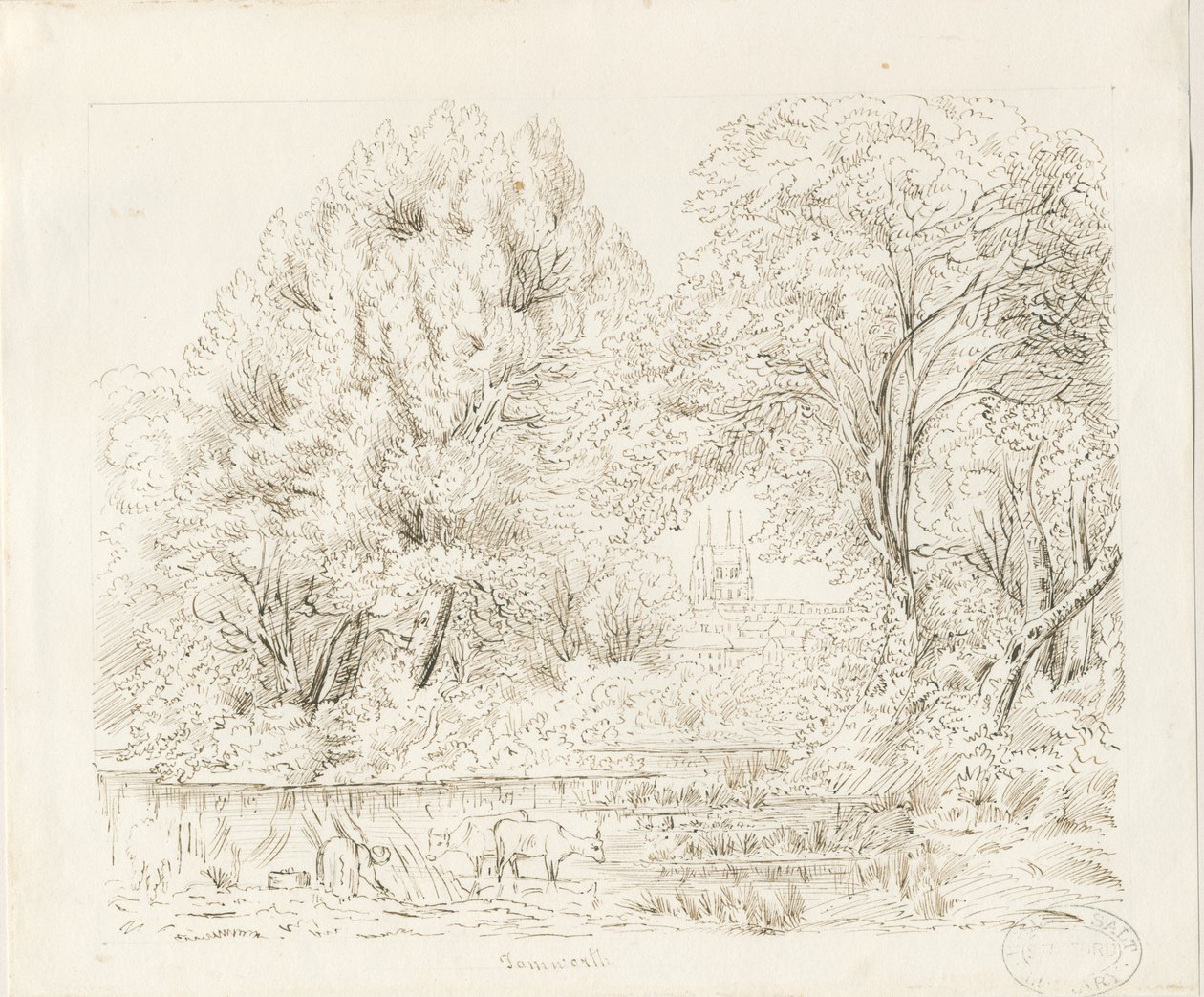 Tamworth - Vista rural: dibujo a tinta, s.f. [siglo XIX] de Unbekannt