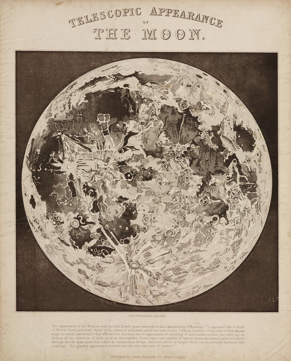Aspecto telescópico de la Luna", c 1851 de Unbekannter Künstler