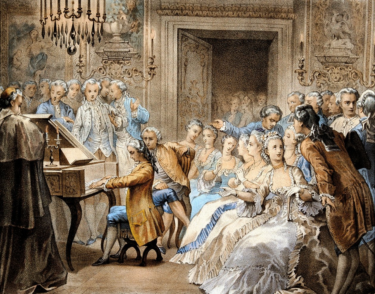 El compositor austriaco Wolfgang Amadeus Mozart (1756-1791) a la edad de 14 años interpretando de memoria el "Miserere" de Gregorio Allegri. de Unbekannter Künstler