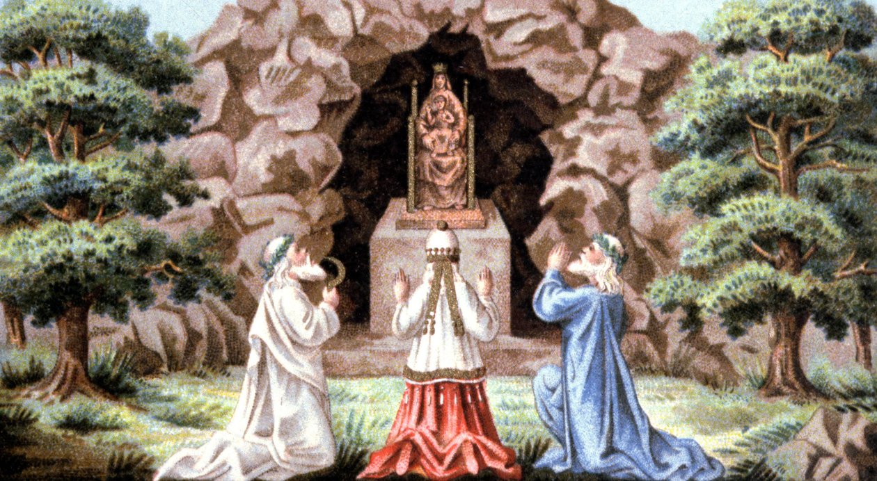 Los druidas galos adorando a la Virgen María, c.1870-1880 (cromolitografía) de Unbekannter Künstler