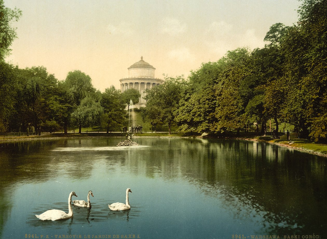 El jardín Saxe, Varsovia, Rusia (es decir, Varsovia, Polonia), c.1890-c.1900 de Unbekannter Künstler