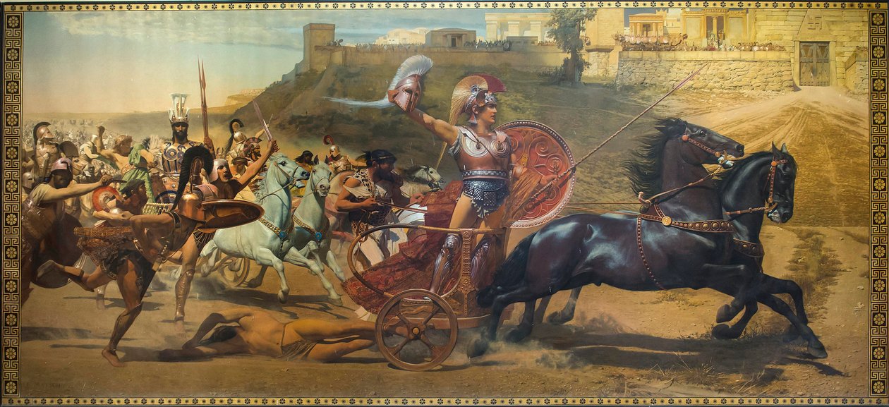 El Triunfo de Aquiles - Pintura en el Palacio de Aquileón, Corfú - La pintura del Triunfo de Aquiles en el palacio de Aquileón, casco antiguo de Corfú, Islas Jónicas, Grecia, Europa de Unbekannter Künstler