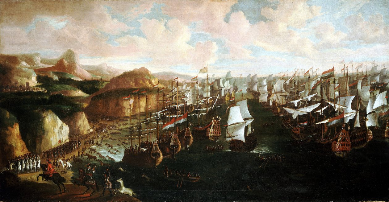 La llegada de Guillermo III de Orange (o Guillermo III de Inglaterra) (1650-1702), a Torbay (Inglaterra), el 5 de noviembre de Unbekannter Künstler