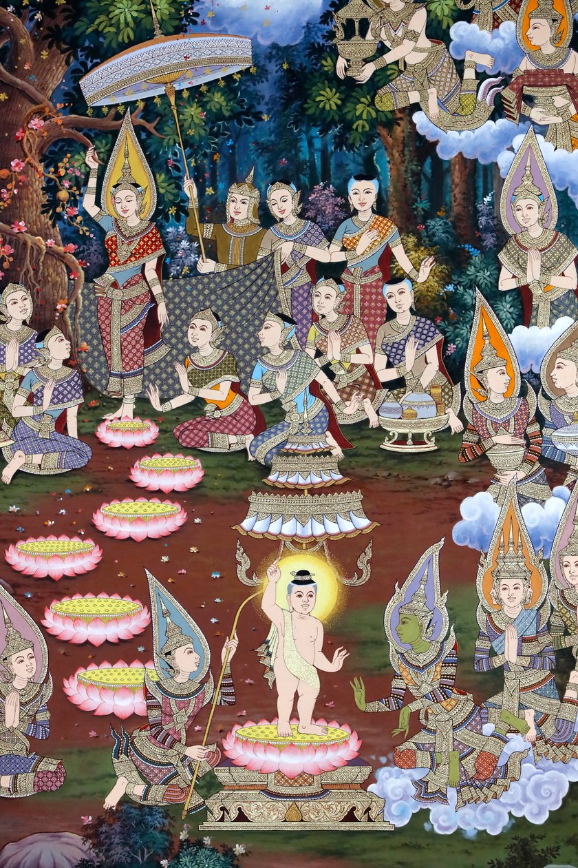 El nacimiento del niño Siddhartha, fresco mural, monasterio de Wat Maniratanaram, Phnom Penh, 2022 (foto) de Unbekannter Künstler