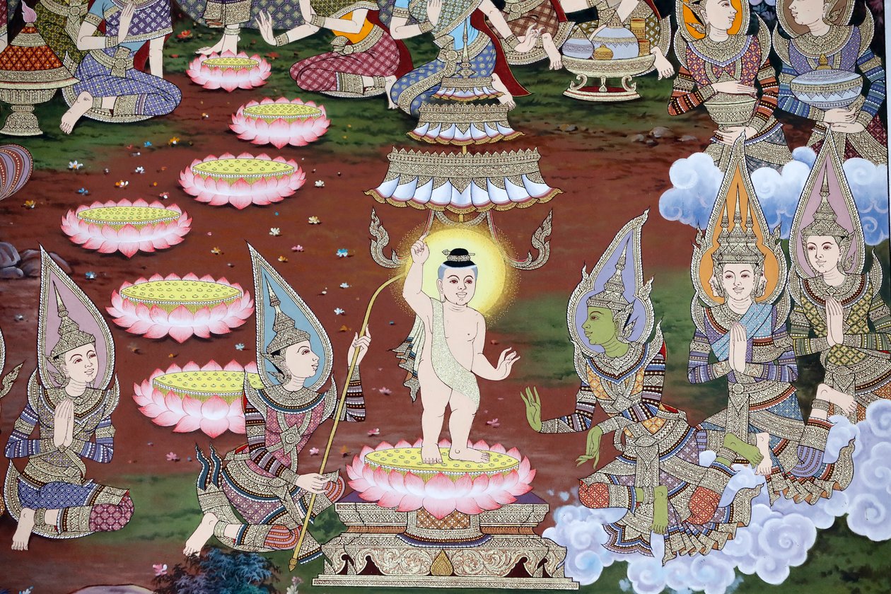 El nacimiento del niño Siddhartha, fresco mural, monasterio de Wat Maniratanaram, Phnom Penh, 2022 (foto) de Unbekannter Künstler