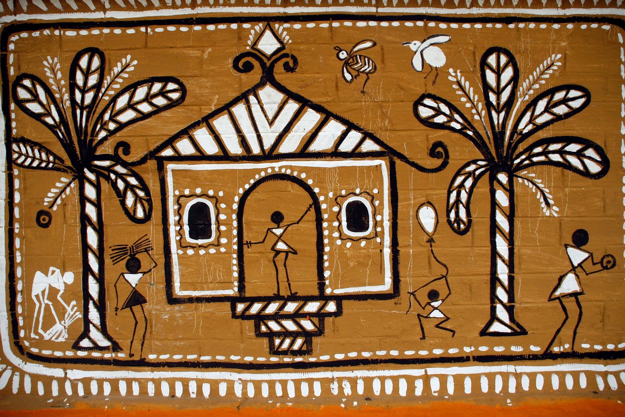 El muro de la frontera del Instituto de Bellas Artes de la Universidad de Dhaka, pintado por los estudiantes, antes de Pahela Baishakh. Dhaka, Bangladesh. 13 de abril de 2008. de Unbekannt