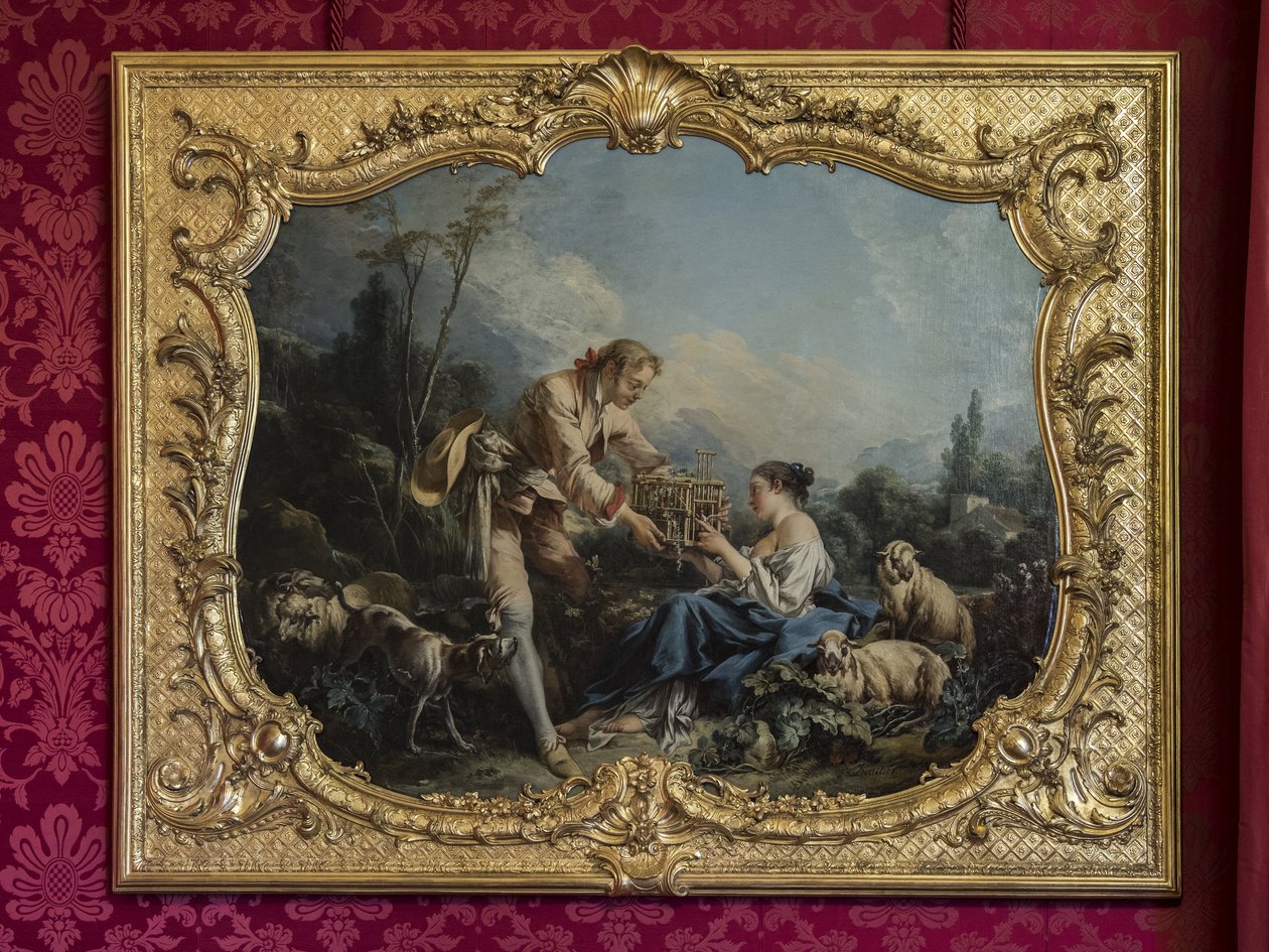 El pastor complaciente o la jaula. Pintura de François Boucher (1703-1770). Desfile de la princesa o sala de desfile. Hotel de Soubise, París de Unbekannt