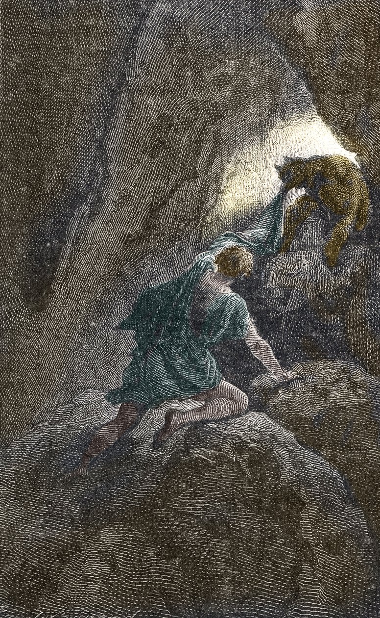 La fuga de Aristomenes de la cueva donde estaba prisionero de Unbekannter Künstler
