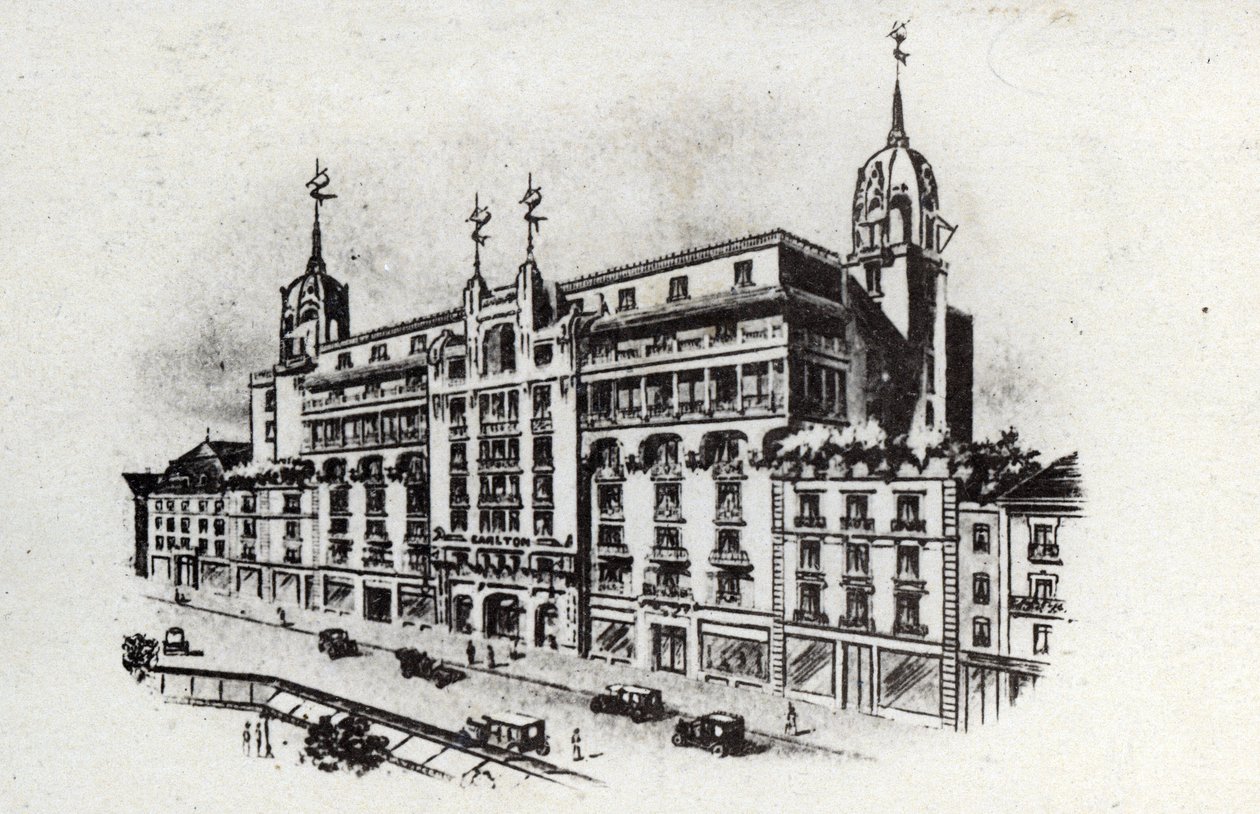 Turismo termal: vista del hotel Carlton en Vichy, Francia c.1905 (postal) de Unbekannter Künstler