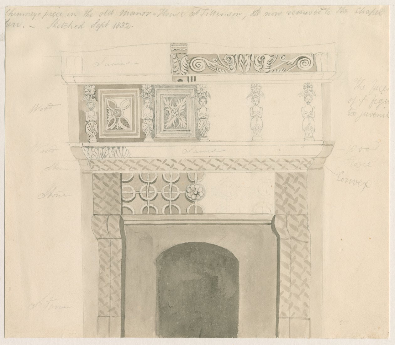 Tittensor - Chimenea en la Casa Solariega: dibujo a lápiz y lavado, septiembre de 1832 de Unbekannt