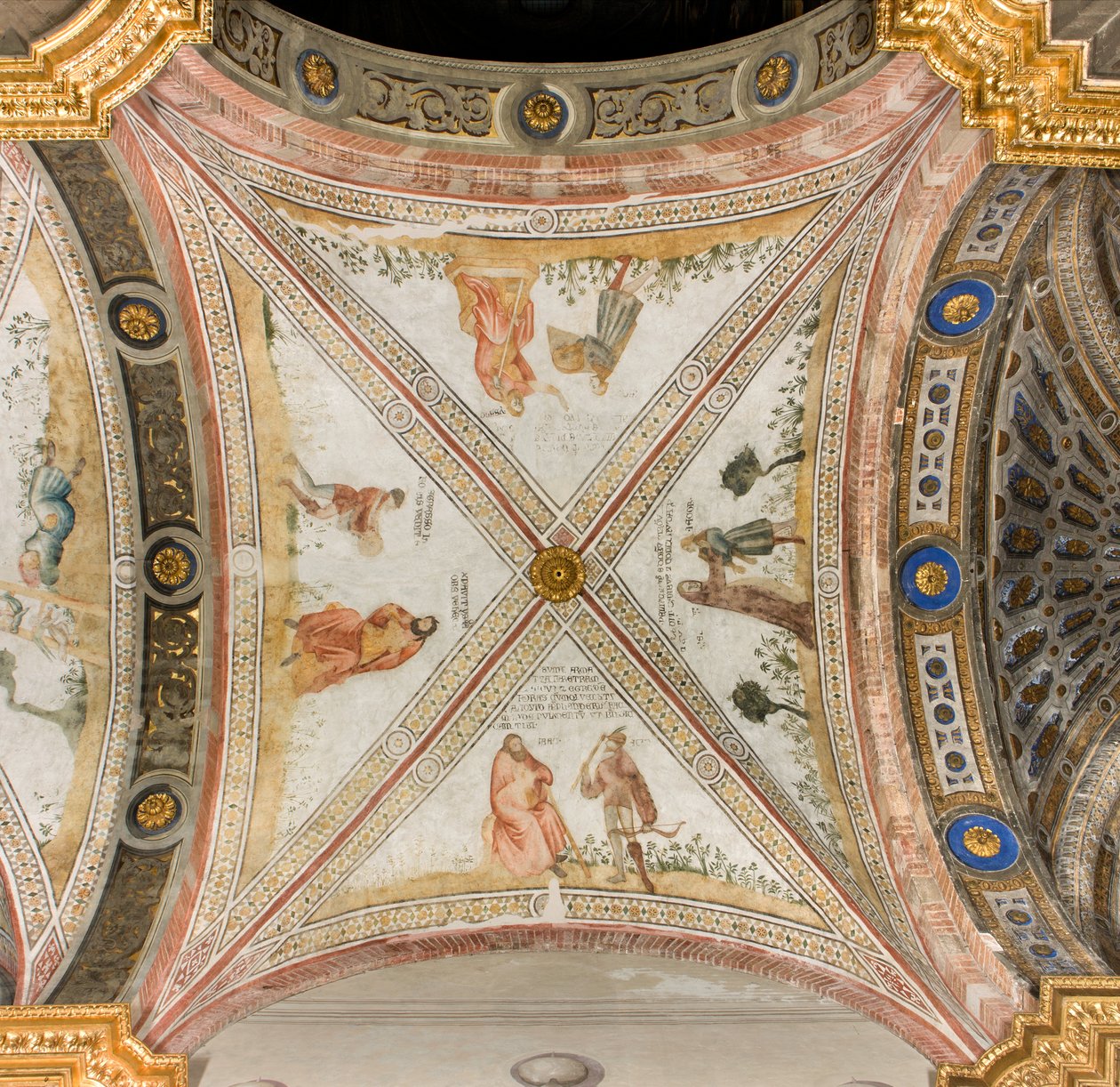 Transepto sur tercer tramo oeste, Isaac pide a Esaú que le traiga caza, Rebeca viste a Jacob con ropas de Esaú, Jacob confundido con Esaú da comida a Isaac, Esaú regresa con caza, Catedral de Santa María Assunta, Duomo, Cremona, Lombardía, Italia (foto) de Unbekannt