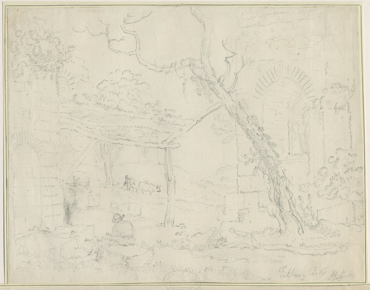 Castillo de Tutbury: dibujo a lápiz, nd [?siglo XIX] de Unbekannt