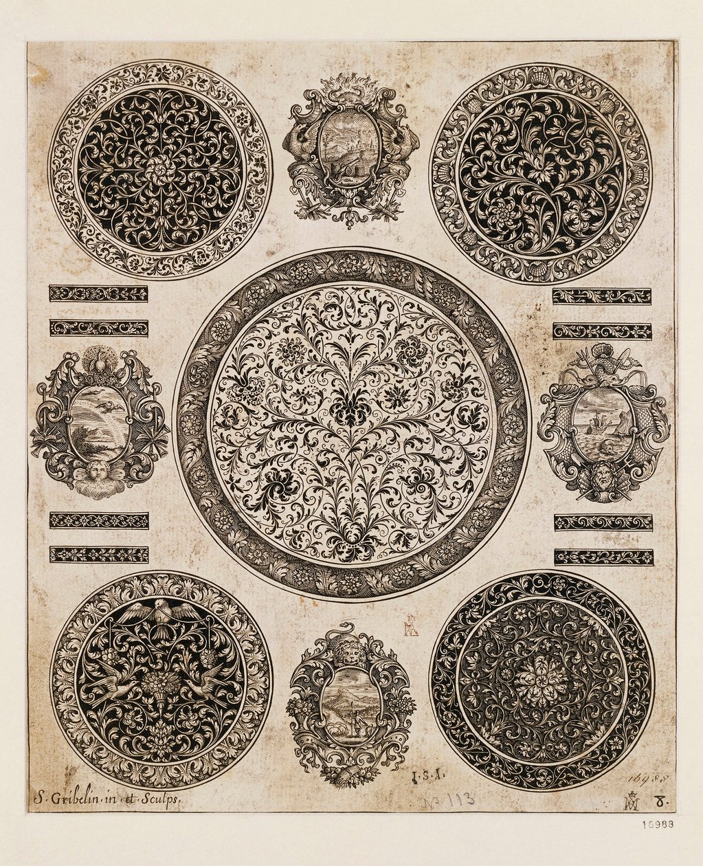 Estudio para dibujo ornamental en caja de reloj de Benjamin Baud