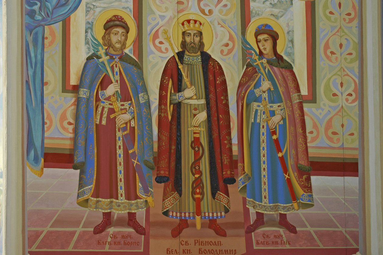 Ucrania, Kiev, Monasterio Ortodoxo de San Miguel (orig1108, reconst. 2001), fresco externo de Unbekannt