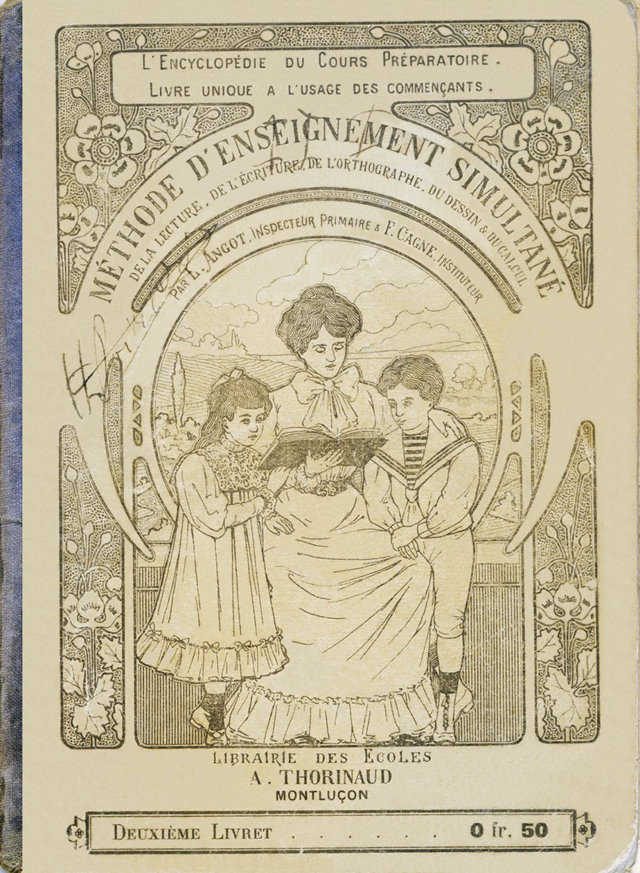 Una madre lee a sus hijos - Portada - Método de enseñanza simultánea de la lectura, la escritura, la ortografía, el dibujo y el cálculo por L. Angot, Inspector primario, Oficial de la Instrucción Pública y F. Cagne, Maestro público de Unbekannt