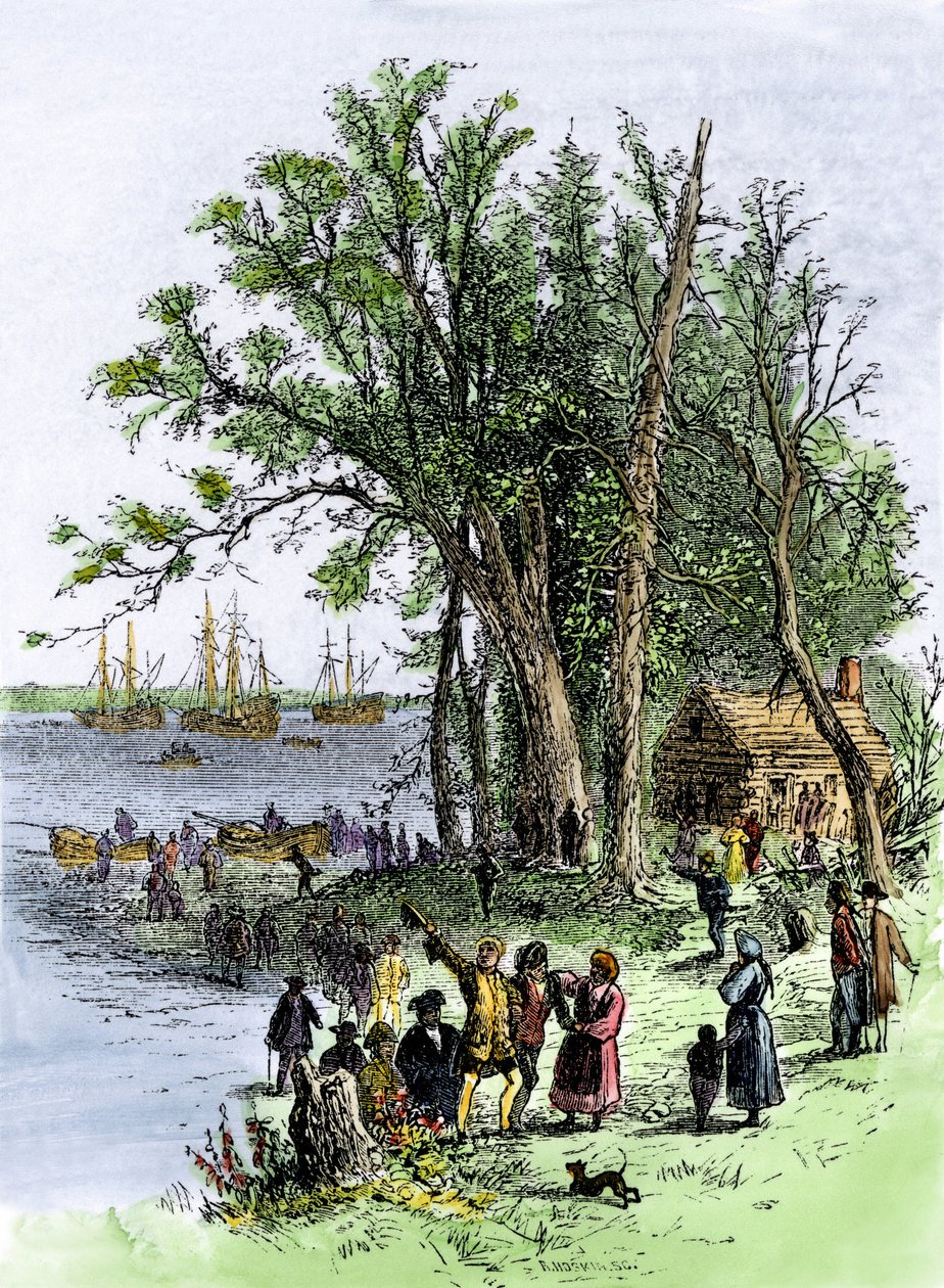 Estados Unidos, Estado de Pensilvania: Desembarco de William (Guillermo) Penn en la colonia de Pensilvania en Filadelfia de Unbekannter Künstler