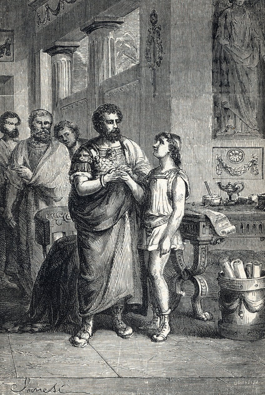 Valentiniano II reconocido emperador romano por Graciano (375). 1888 (Grabado) de Unbekannter Künstler