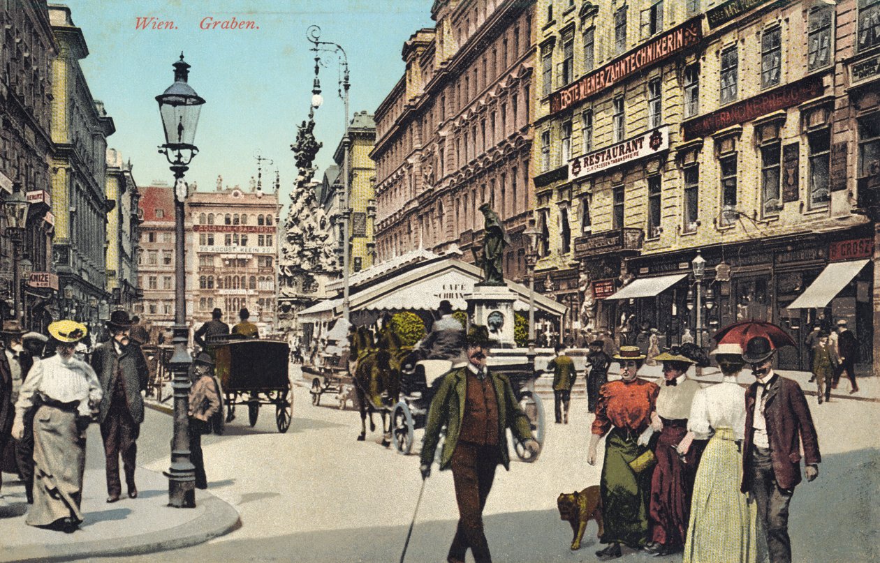 Viena, Graben -famosa calle en el centro de la ciudad con gente paseando (postal) de Unbekannter Künstler