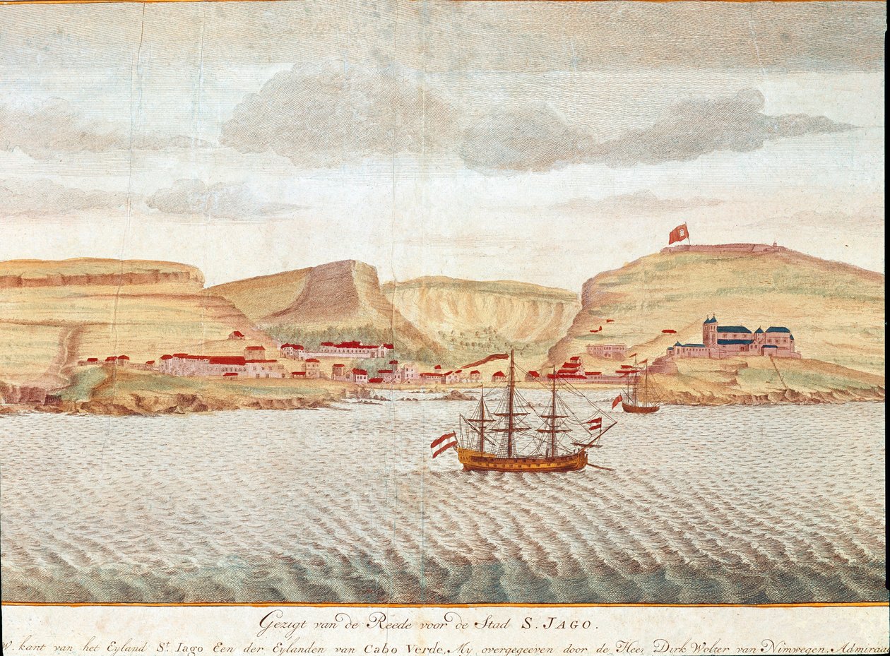 Vista de Sao Tiago (Santiago) en Cabo Verde (dibujo) de Unbekannter Künstler