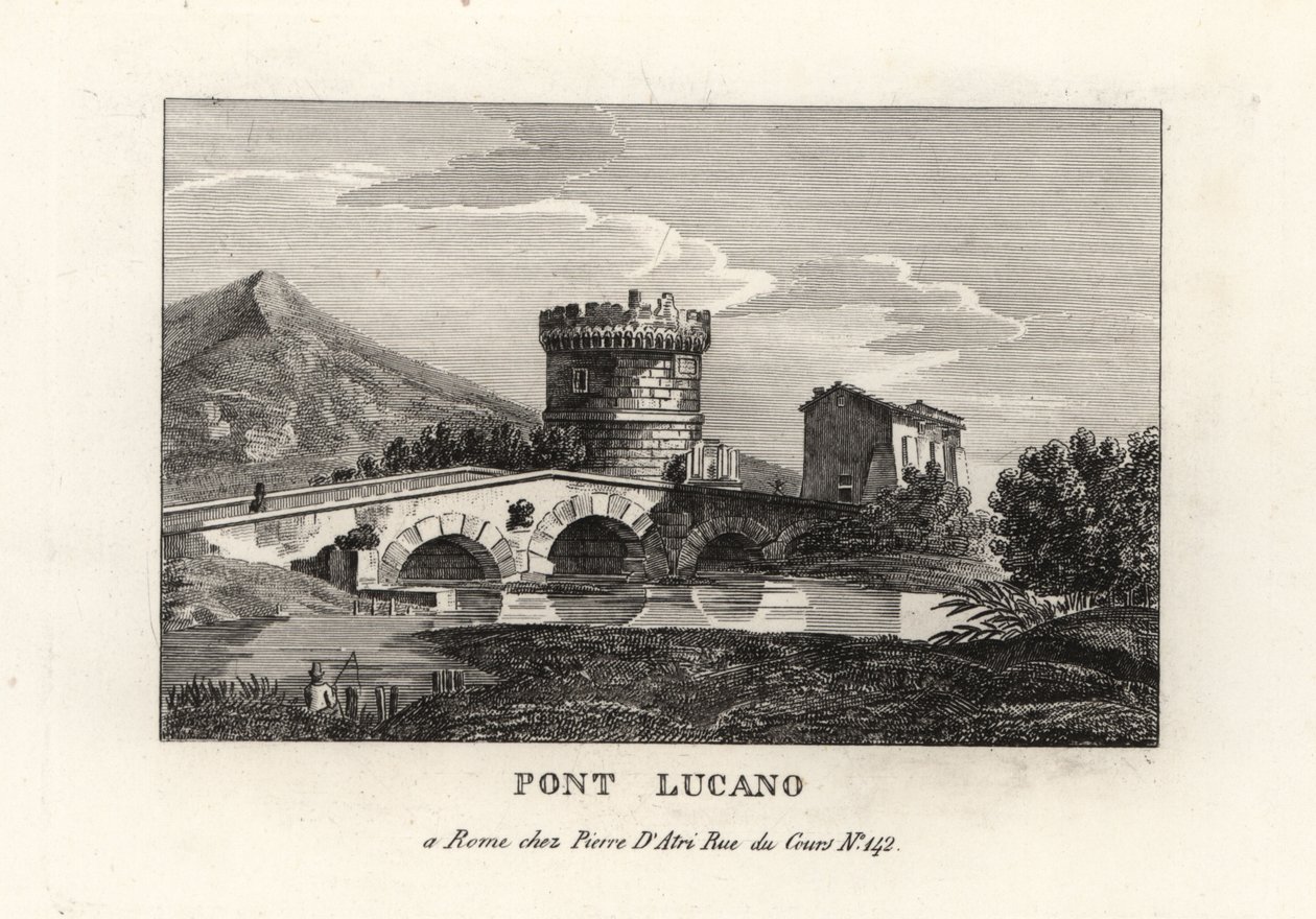 Vista del Puente Lucano y el Mausoleo de los Plautii, Pont Lucano o Ponte Lucano, en el camino a Tívoli de Unbekannt