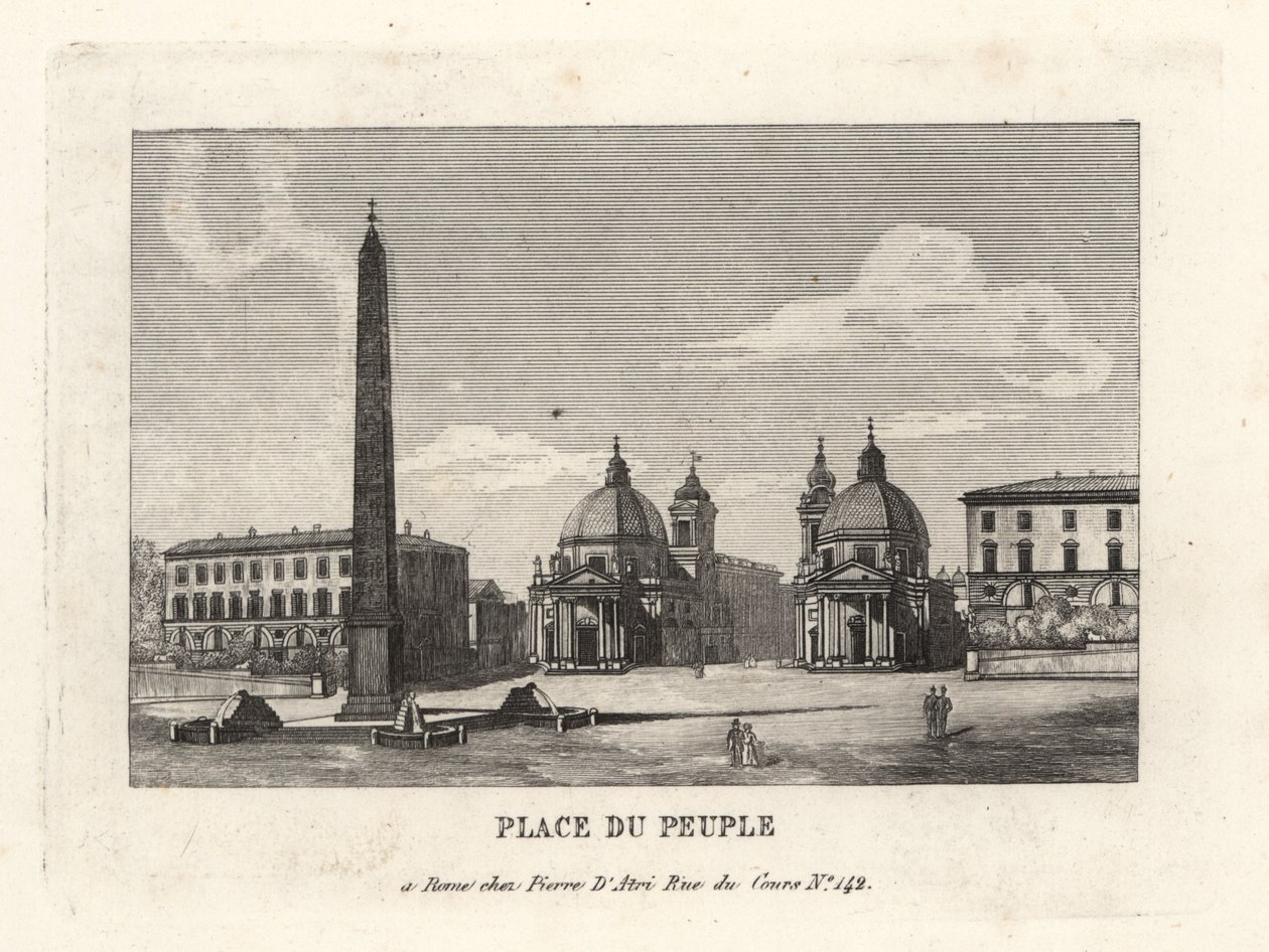 Vista de la Piazza del Popolo, Plaza del Pueblo, con un obelisco egipcio de Ramsés II de Heliópolis, Roma de Unbekannt