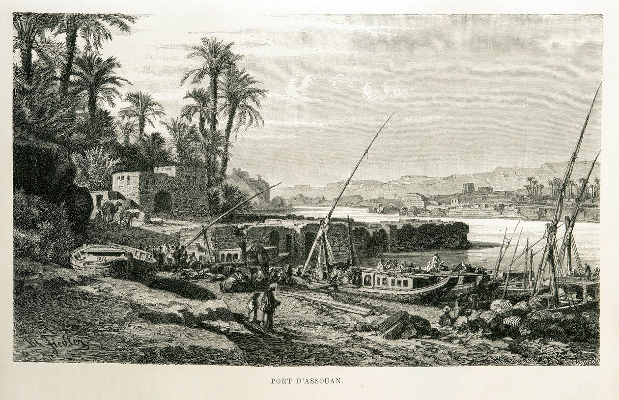 Vista del Puerto de Asuán en Egipto - Ilustración del Atlas de Egipto de Unknown