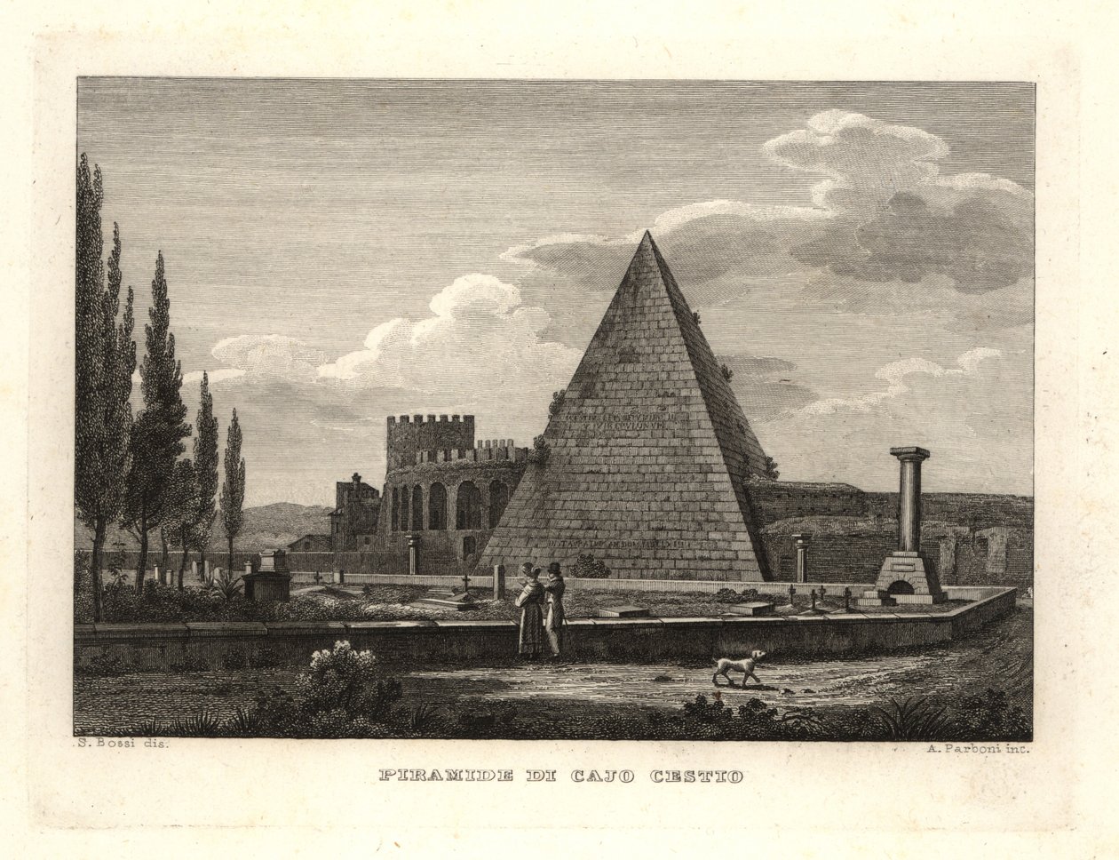 Vista de la Pirámide de Cestio, Roma, construida para Gaius Cestius de Unbekannt