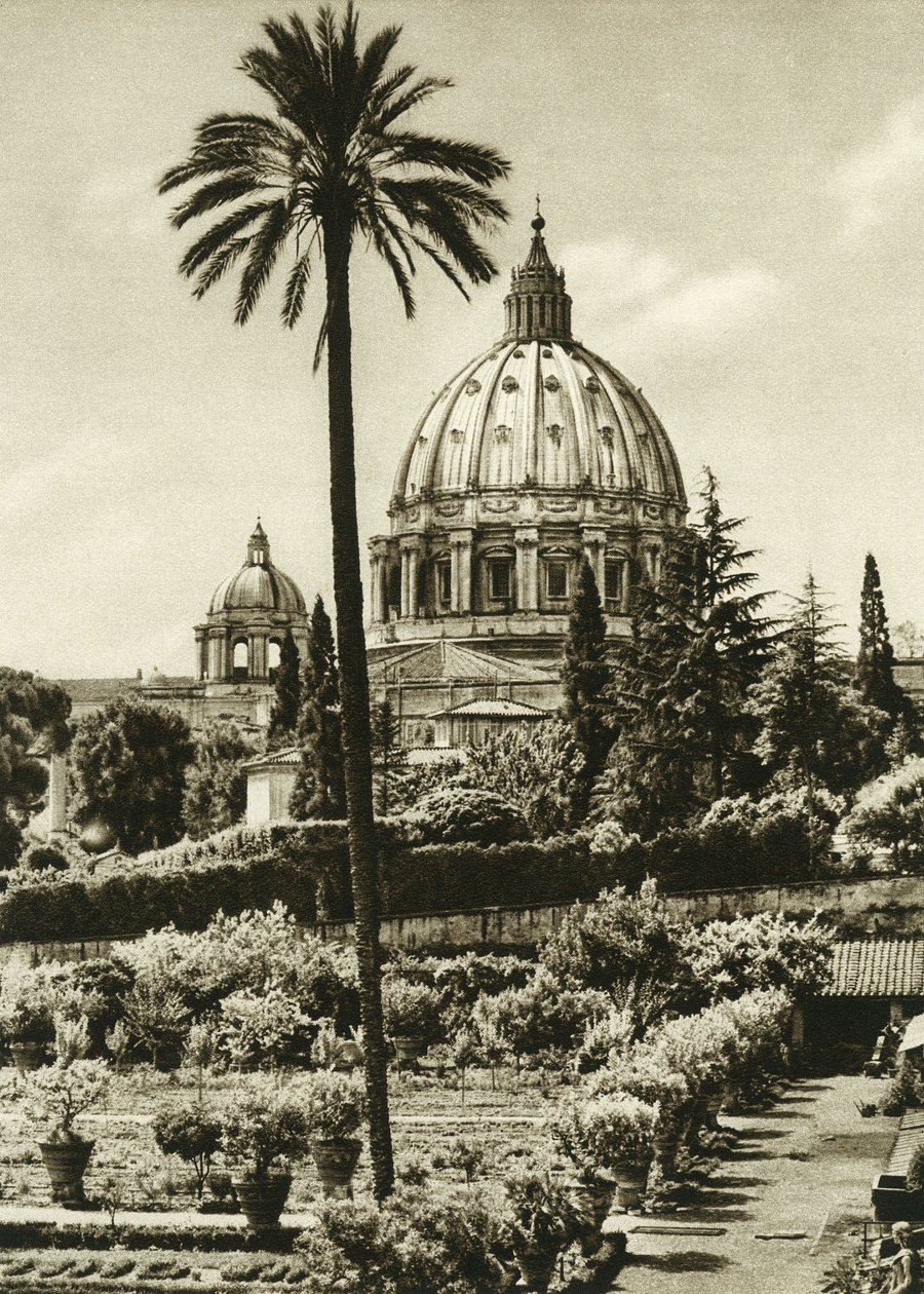 Vista de los Jardines del Vaticano y la Basílica de San Pedro en Roma de Unbekannt