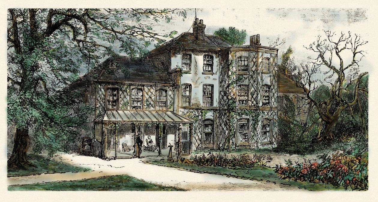 Vista de la casa o redigea de Charles Darwin (1809-1882) "El origen de las especies". Grabado del siglo XIX de Unbekannter Künstler