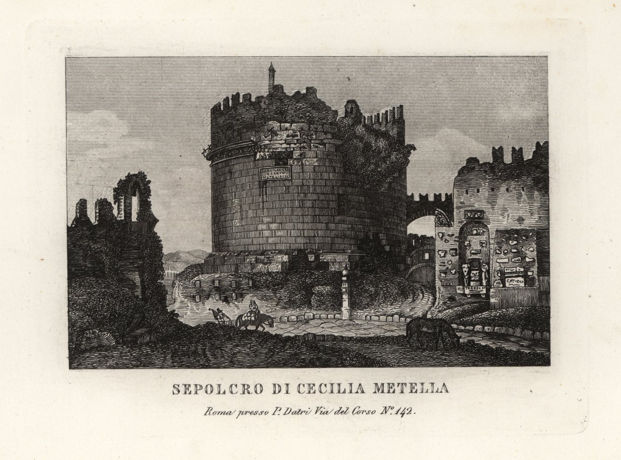 Vista de la ruina de la Tumba de Cecilia Metella, Sepolcro di Cecilia Metella, Roma de Unbekannt