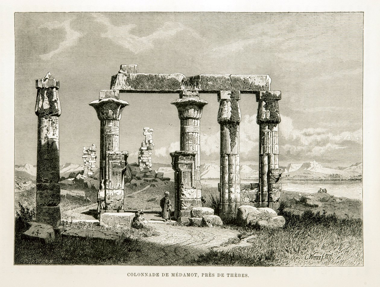 Vista de las ruinas del Templo de Medamot cerca de Tebas, Egipto (Ilustración del Atlas de Egipto) de Unknown