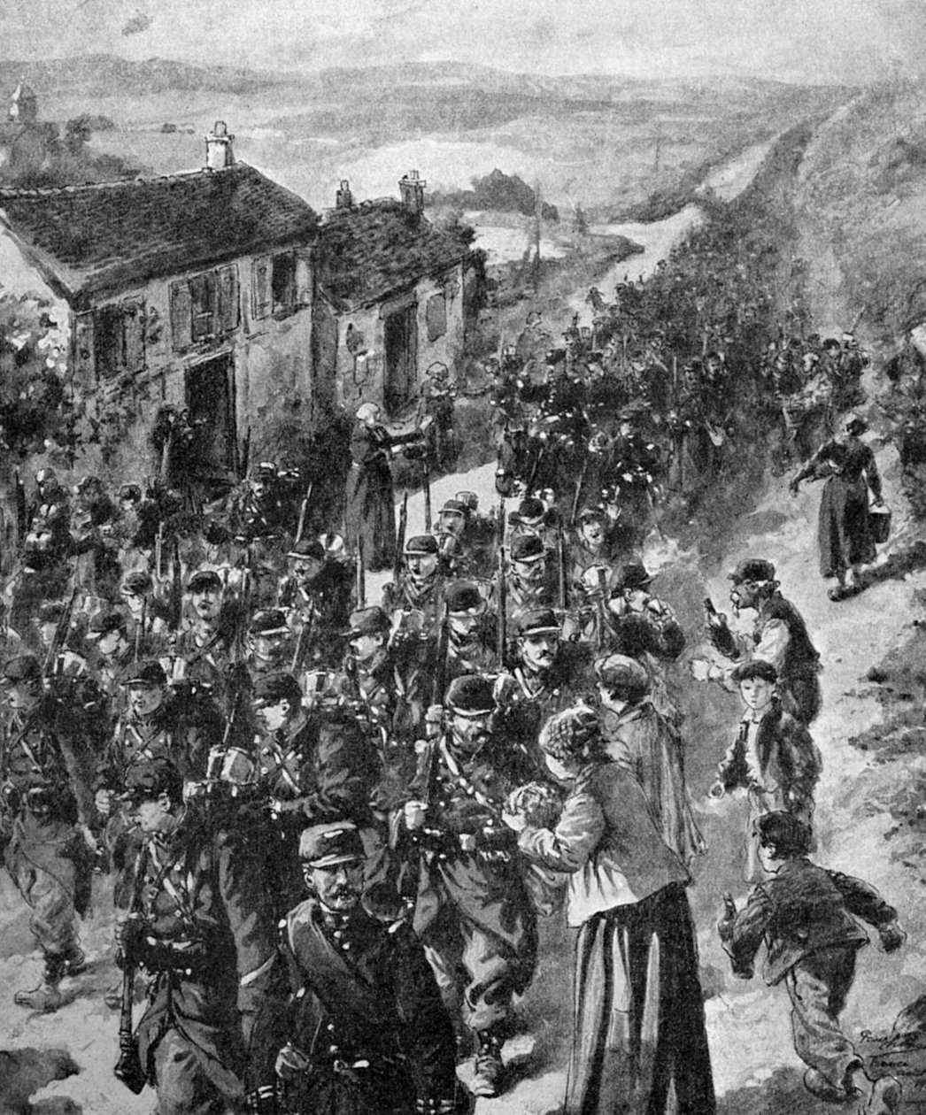 Primera Guerra Mundial - Soldados franceses marchan hacia el frente 1914 de Unbekannter Künstler