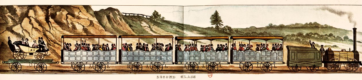 Vagones para pasajeros en segunda clase, Ferrocarril Liverpool-Manchester de Unbekannter Künstler
