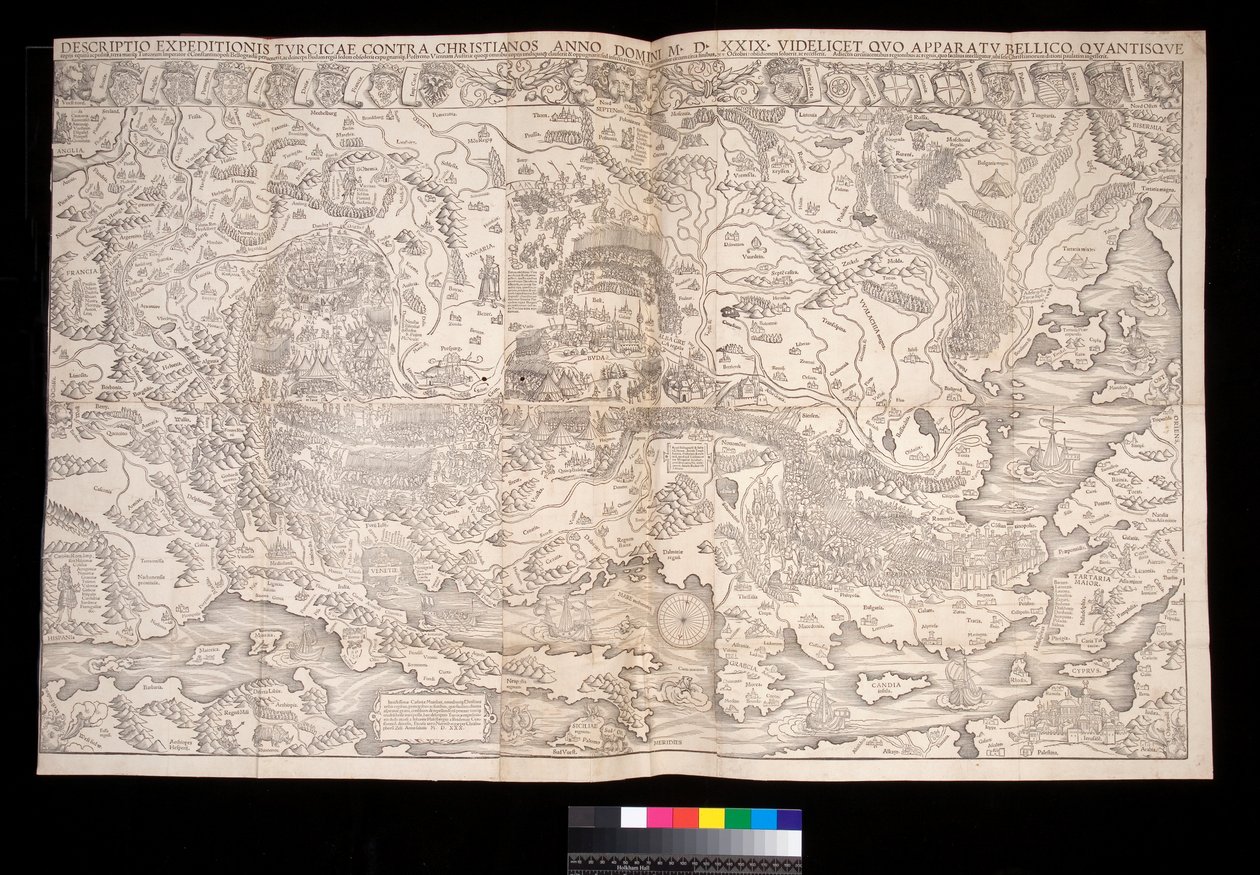 Mapa mural de la campaña turca de 1529 por Johann Haselberg y Christoph Zell, Núremberg de Unbekannt