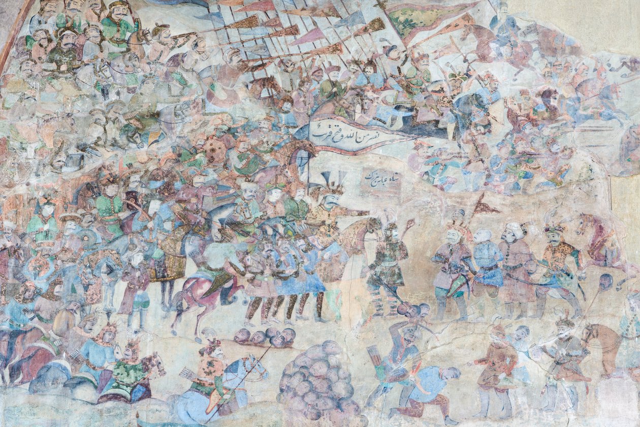 Pinturas murales en el portal de Qeysarieh, plaza del Imam Naqsh-e Jahan, Isfahán, Irán (fresco) de Unbekannter Künstler