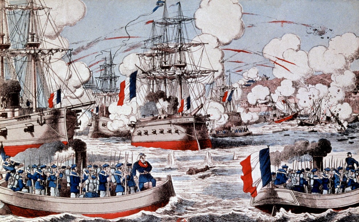 Guerra entre China y Francia (1884-1885) : Destrucción de la flota china por el almirante Courbet en Fou Tcheou, 23 de agosto de Unbekannter Künstler