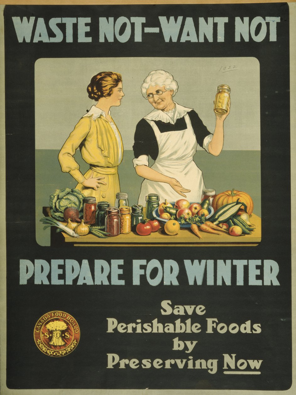 No desperdicies, no quieras: prepárate para el invierno, Canada Food Board, c.1915 (litografia en color) de Bartolome Esteban and studio Murillo